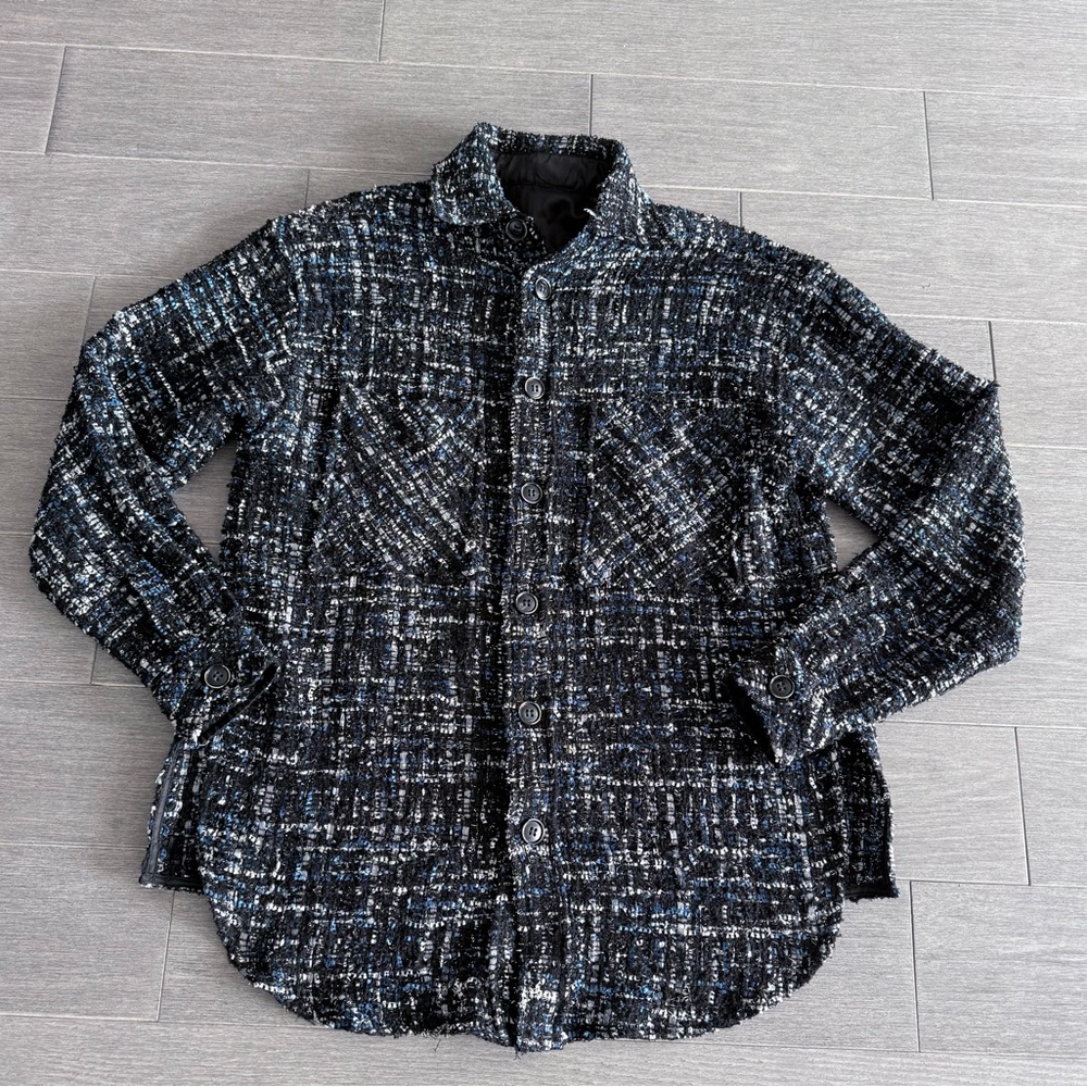 CHARLIE LUCIANO Tweed Overshirt Unisex XS Plaid Academial Shaket Fall Jacket - Picture 14 of 16